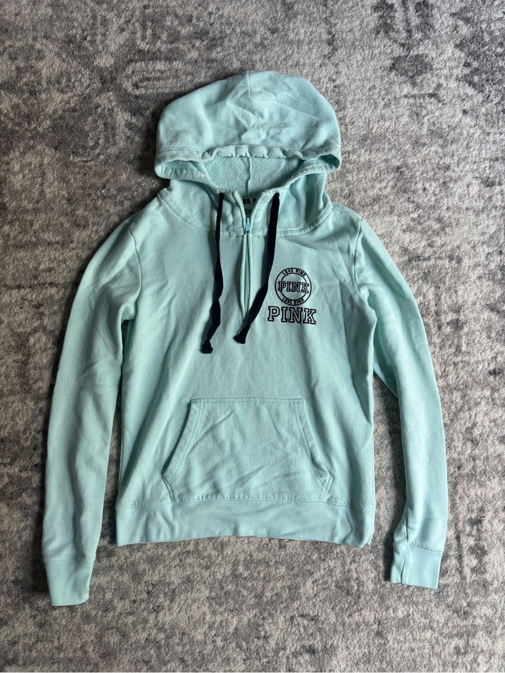 PINK Victoria's Secret Mint Hoodie with Navy Drawstrings